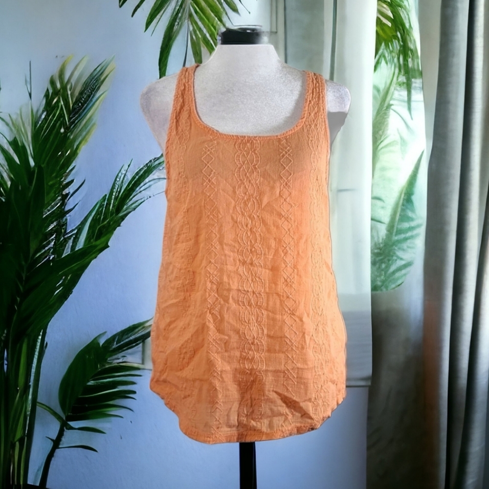 Lucky Brand Women's Orange Crochet Embroidered Cut Out Tank Top Size Medium